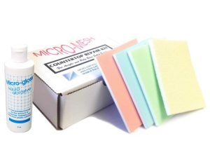 Micro-Mesh Corian and solid surface worktop repair kit with Soft Touch pads and Micro-Gloss